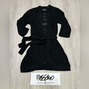 Mossimo Intricate Knit Black Sweater Soft Acrylic Long & Belted- M